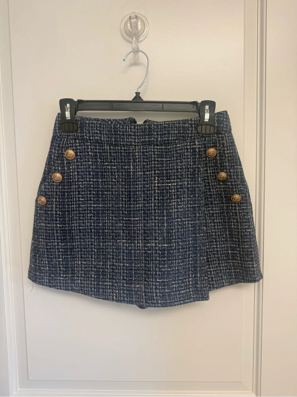 Aqua Navy Tweed skort with Gold Buttons XS. - Picture 1 of 7